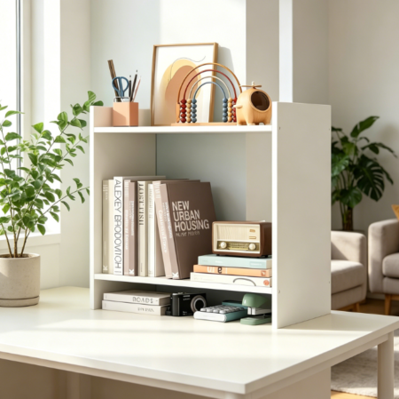 3-Tier White Wooden Desktop Bookcase, 40 x 40 x 15 cm