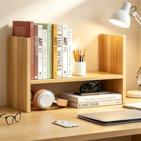 Compact Wooden Desktop Bookshelf, 30 x 15 x 25 cm